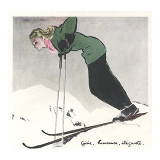 1947 Mid-Century French Fashion Sport Print for the Woman Who Loves to Ski For Sale