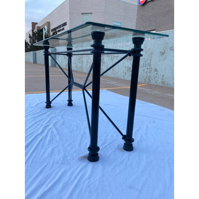 Diego Giacometti Mid-Century Modern Rectangular Wrought Iron & Glass Console Sofa Table For Sale - Image 4 of 13