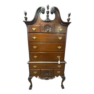Queen Anne Style Cherry Highboy Chest on Chest For Sale
