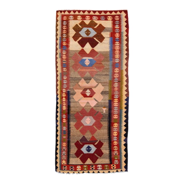 Mid-20th Century Turkish Kilim Multicolor Handmade Tribal Wool Rug For Sale