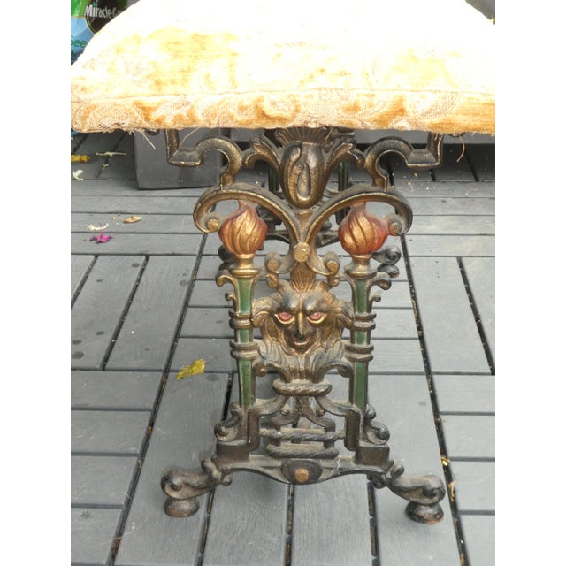 1920s 1920's Wrought Iron Polychromed Bench With Lion's Heads Manner of Oscar Bach For Sale - Image 5 of 9