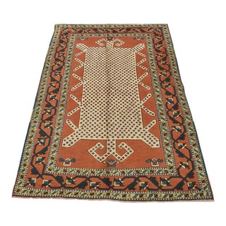 1980s Vintage Tribal Balikesir 5’8” X 8′ Ivory Wool Hand-Knotted Oriental Rug For Sale