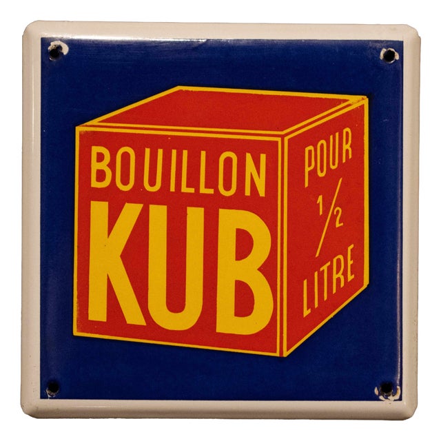 Vintage French Bouillon Kub Advertising Enamel Sign, 1950 For Sale