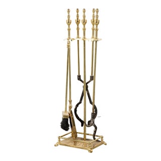 Vintage Brass Fireplace Tool Set—Five Piece Set For Sale