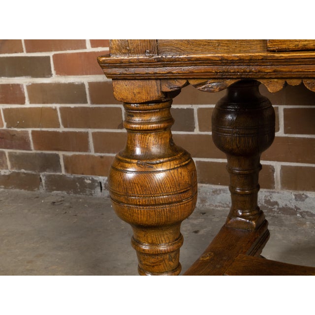 Danish Langeland Late 19th Century Oak Table With Carved Apron and Turned Legs For Sale - Image 4 of 12