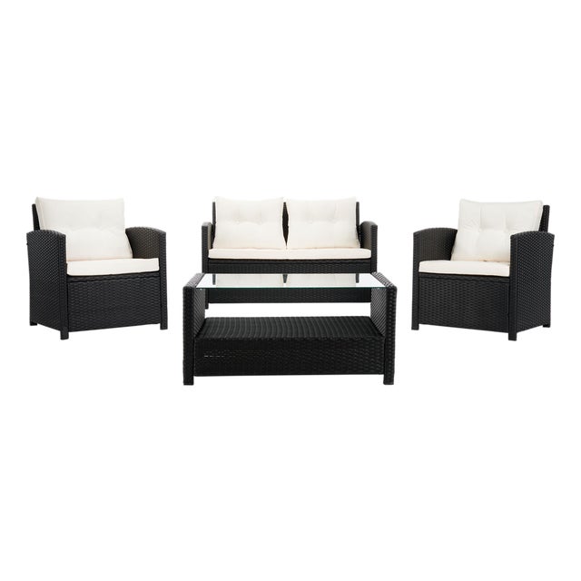 Vellor 4-Piece Living Set, Black/Beige Cushion For Sale