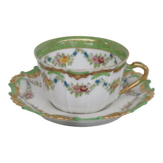 Late 20th Century Limoges T and v Flower Tea Cup and Saucer Set 4508b For Sale
