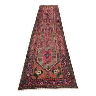 Sarab Runner 3'8'' X 13'4'' Pink Wool Semi-Antique Tribal Hand-Knotted Rug For Sale