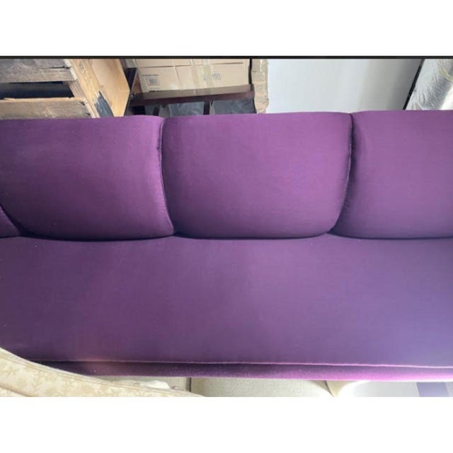 Upholstered Aubergine Banquette With Chrome Detail For Sale In New York - Image 6 of 9