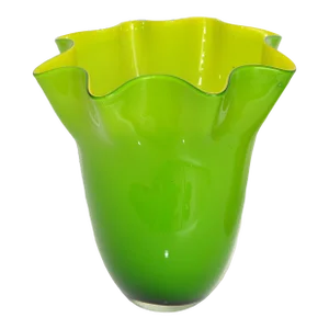 1980s Modern Fazzoletto Murano Attributed Handkerchief Style Green Yellow Vase