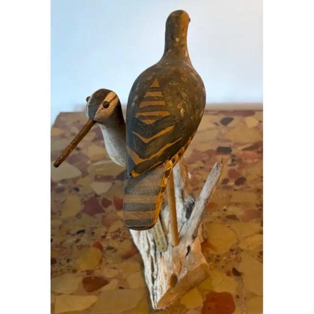 Vintage Hand Carved and Painted Wooden Shorebirds, Folk Art, Signed Wek For Sale - Image 4 of 7