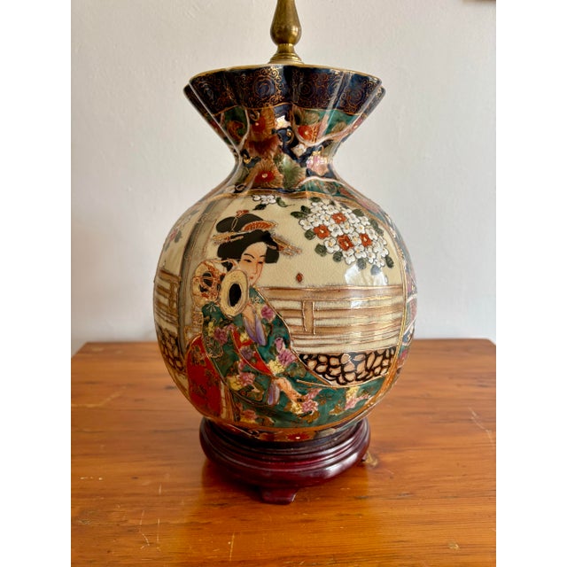 1970s Asian Vase Lamp With Shade For Sale - Image 4 of 12