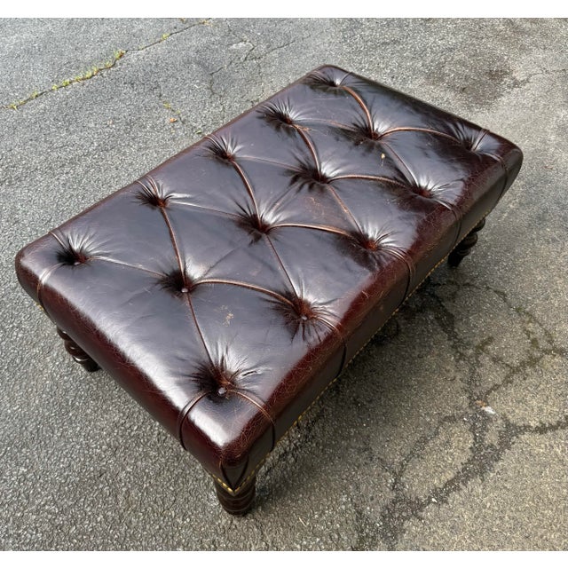 1990s George Smith Tufted Leather Ottoman For Sale - Image 5 of 7