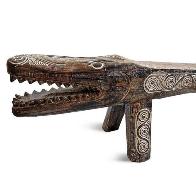 Carved Wood Crocodile Log Bench For Sale - Image 4 of 5