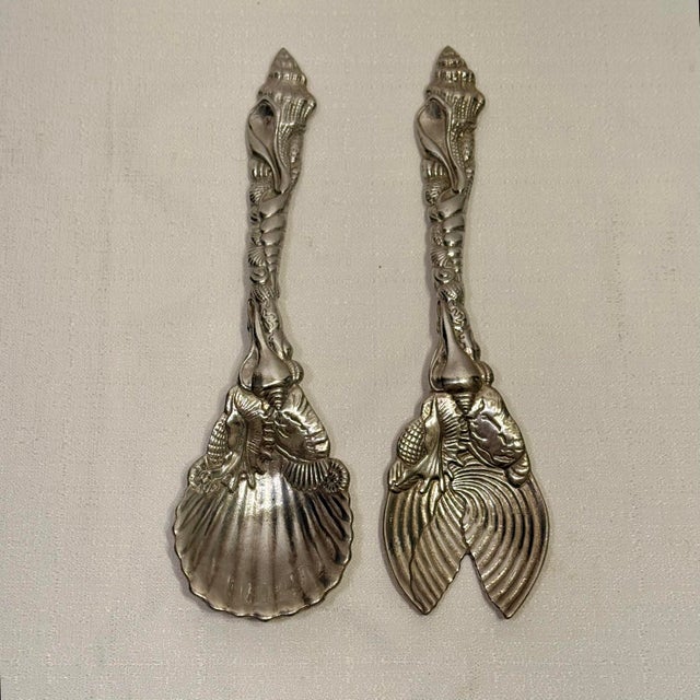 1990s Vintage 1993 Arthur Court Marine Life Shell Salad Servers - Pair For Sale - Image 5 of 12