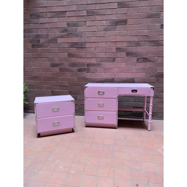 Dixie Furniture Co. Dixie Furniture Pink Campaign Campaigner Nightstand 1970s For Sale - Image 4 of 10