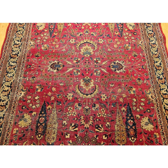 Antique Persian Khorassan Rug, Hand-Knotted Wool, Tree of Life Pattern, Crimson Red & Blue, 6x9 For Sale - Image 15 of 18