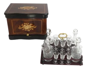 French Napoleon III Tantalus with Crystal Glassware
