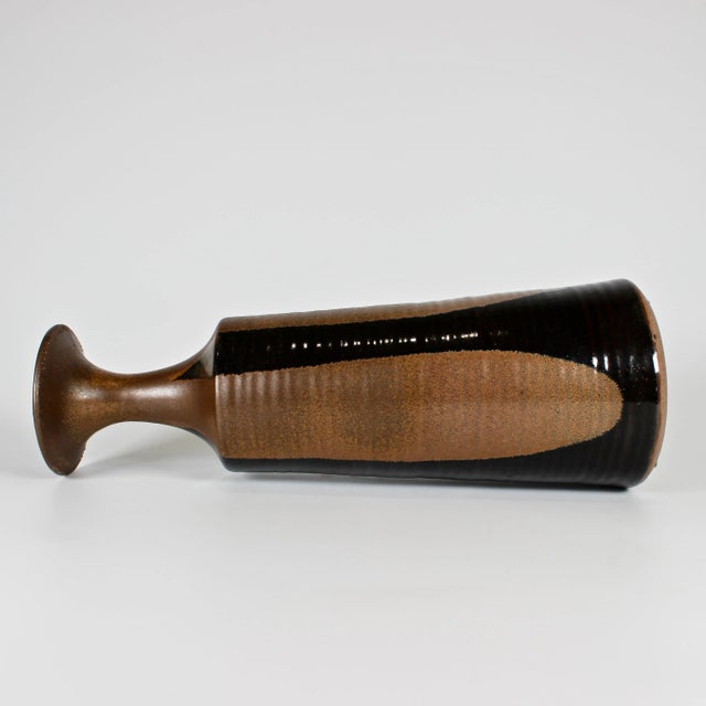 Ceramic Tall Signed Ceramic Chocolate & Cinnamon Glazed Vase For Sale - Image 7 of 11