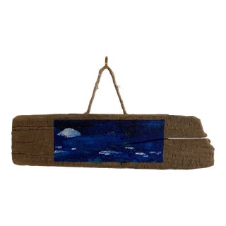Vintage Seascape Painting on Driftwood For Sale
