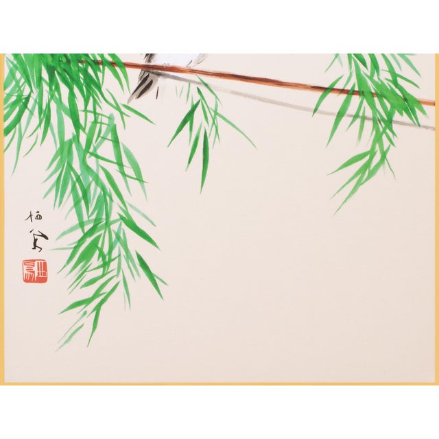 Japanese "Flycatcher", Heisei Era Japanese Silk Painting For Sale - Image 3 of 13