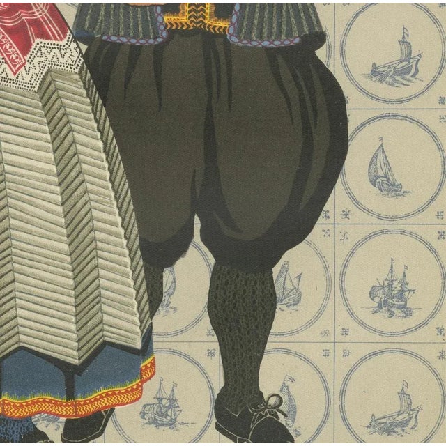 Dutch Folk Couple in Vibrant Marriage Dress from Marken, Netherlands, c.1932 This striking hand-colored lithograph, dating...