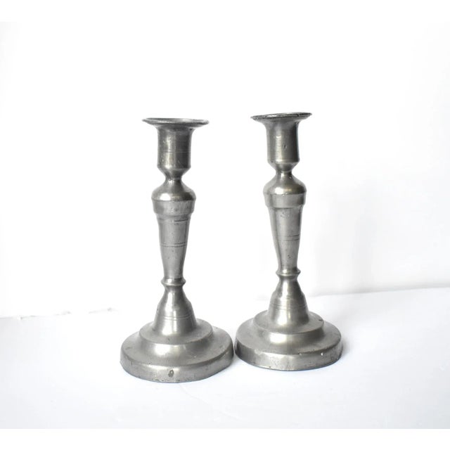 Rococo Pair of Antique 18th-Century French Pewter Candle Sticks For Sale - Image 3 of 10