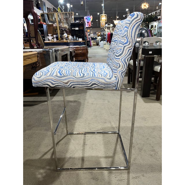 Mid-Century Modern Milo Baughman Wave Fabric Bar Stool For Sale - Image 3 of 7