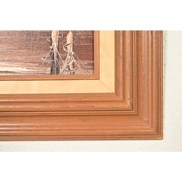 Rikard Lindström Original Signed Oil Painting on Canvas of Ships in Harbor in Carved Wood Frame For Sale - Image 10 of 13