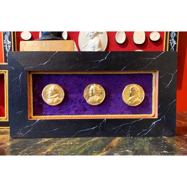 19th Century Grand Tour Style Gilded Plaster Intaglio Arrangement in Faux Marble Frame For Sale - Image 4 of 9