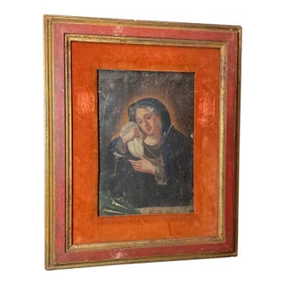 Antique 18th Century Mexican Retablo Saint Mary Icon Religious Painting Tin For Sale
