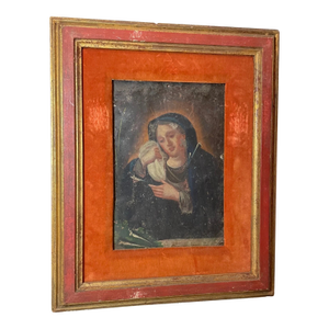 Antique 18th Century Mexican Retablo Saint Mary Icon Religious Painting Tin