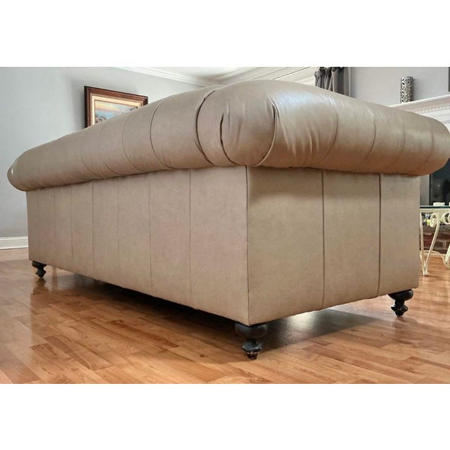 Animal Skin Bernhardt Camel Tan Leather Tufted Chesterfield With Nailheads For Sale - Image 7 of 8