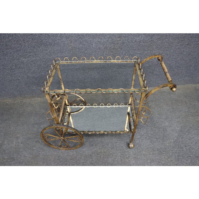 Metal Hollywood Regency Gold-Finished Iron Bar Cart For Sale - Image 7 of 10