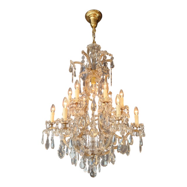 Antique Crystal Chandelier Maria Theresa Style 18th Century Faceted Light Effect For Sale