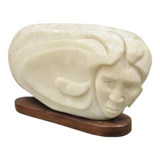 Vintage Bud Miller 1989 Native American Carved Alabaster Double Sided Sculpture For Sale