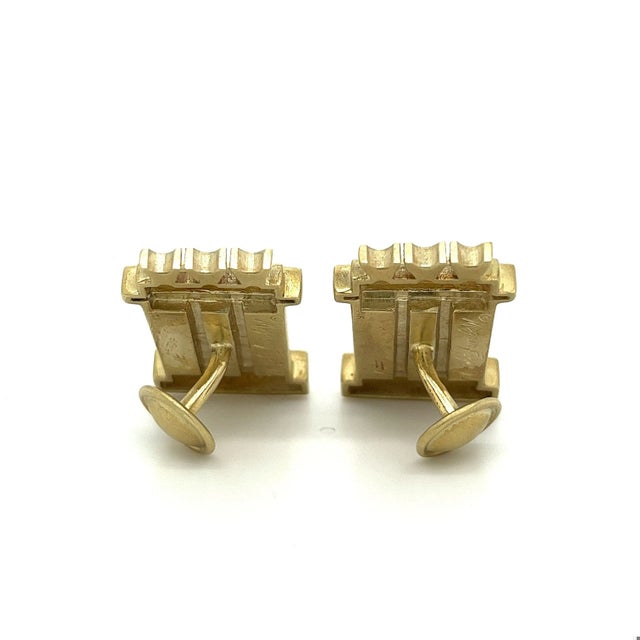 14K Solid Brushed Gold Signed Mignon Faget signed Cuff Links For Sale - Image 4 of 5