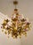 Floral Chandelier in Gilded Iron with Ceramic Flowers and Murano Glass Pendants, Italy, 1960s For Sale - Image 6 of 13