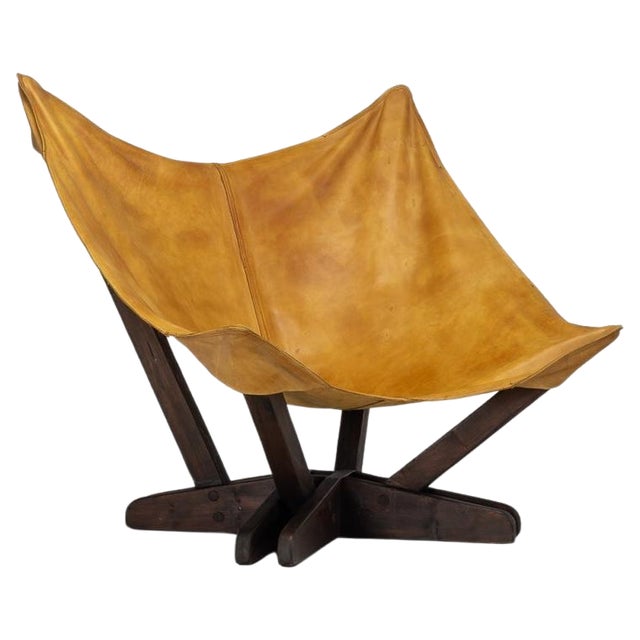 Butterfly Chair in Pine and Leather, Sweden, 1960s For Sale