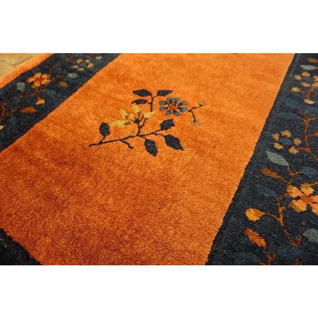 1920s Pairs Orange Field Orange Antique Chinese Peking Knotted Wool Small Rugs For Sale - Image 4 of 14
