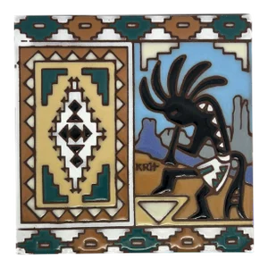 Vintage 1995 Set of Signature Handpainted Earthtones “Kokopelli” Decorative Tiles