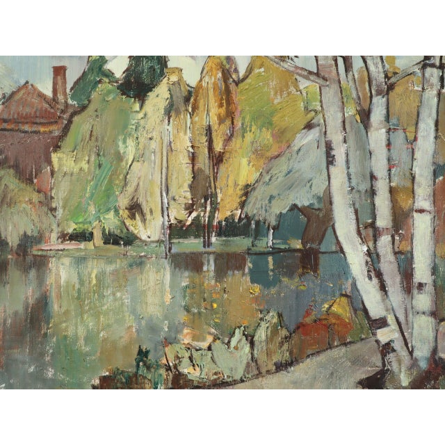 Mid-Century Modern 'Autumn Reflections' Vintage Original Swedish Expressive Landscape Oil Painting, Framed For Sale - Image 10 of 11