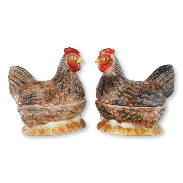 Cream Midcentury French Majolica Hen Pâté Dishes For Sale - Image 8 of 9