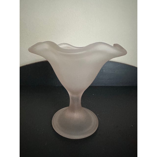 Late 20th Century Vintage Late 20th Century Frosted Pink Glass Dessert Pedestal Bowl For Sale - Image 5 of 10