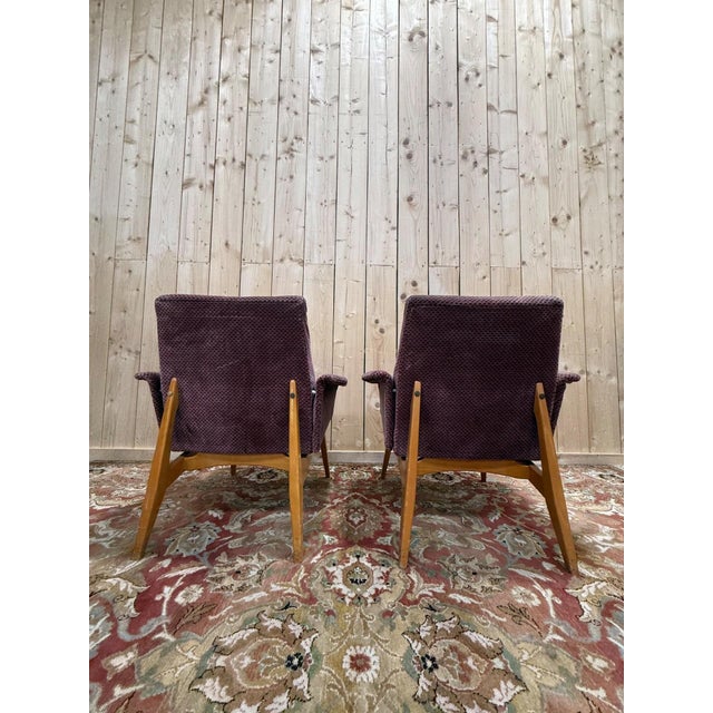 Lounge Chairs in Oak and Velvet, 1950s, Set of 2 For Sale - Image 4 of 7