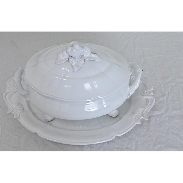 French Provincial French Vintage Lallier à Moustiers Faïence Tureen & Underplate For Sale - Image 3 of 10