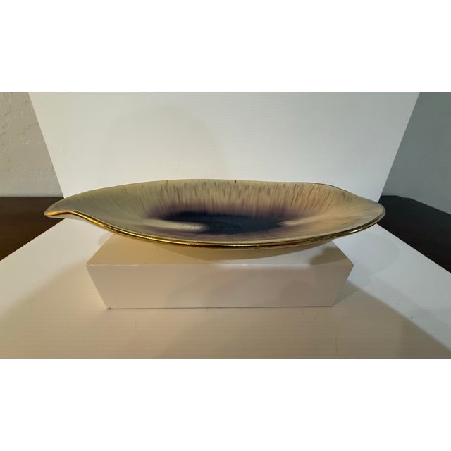 Mid-Century Modern Mid-Century West German Pottery Leaf Dish With Gold Rim For Sale - Image 3 of 8
