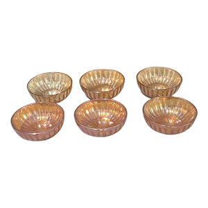 Vintage Set of 6 Iridescent Marigold Color Carnival Glass Bowls #1