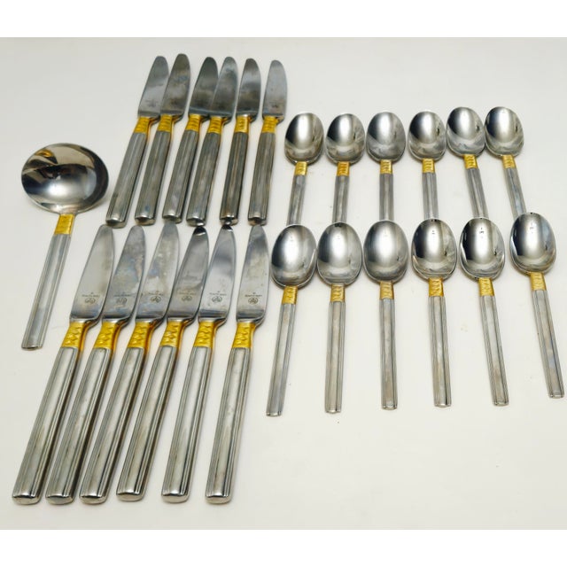 1990s Pfaltzgraff Golden Crossroads Stainless Steel Flatware - 61 Piece Set For Sale - Image 13 of 18
