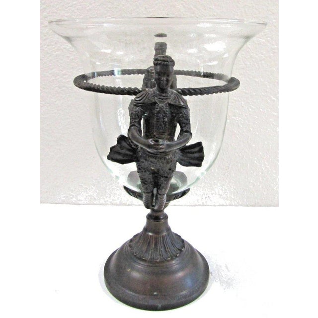 Vintage Baroque Style Case Glass Bowl With Dual Figurative Metal Handles and Stand For Sale - Image 4 of 14